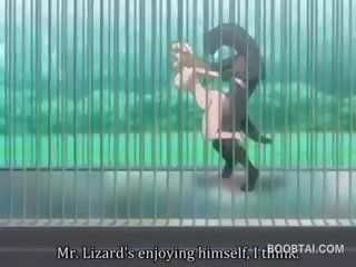 Bystiga animen dotter fitta spikade hård av gigantisk vid den zoo