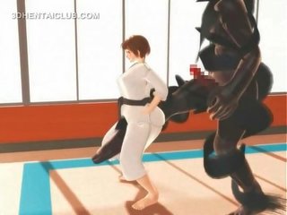 Hentai karate meesteres kokhalzen op een massief manhood in 3d
