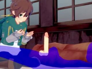 KonoSuba Yaoi - Kazuma blowjob with cum in his mouth - Japanese Asian Manga anime game xxx video gay