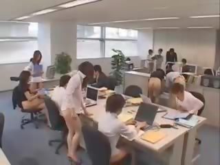 Clean-cut Asian group of secretaries naked