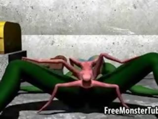 Xanh lục 3d diva được fucked lược cứng qua một người ngoài hành tinh spider