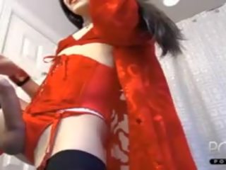 Red lingerie Femboy huge dick Online